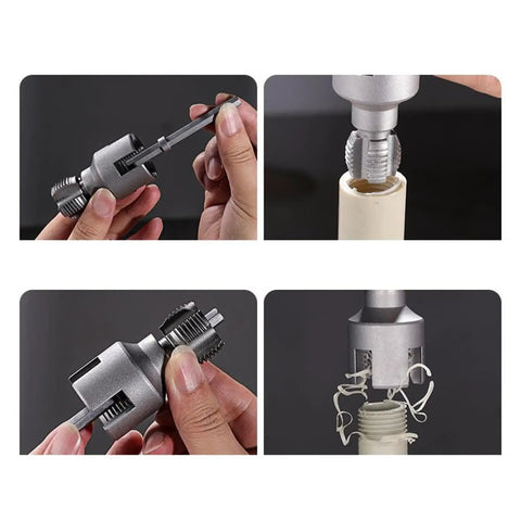 4 In 1 Water Pipe Threading Tool Dual-Function Drill Bit Cutter For Pvc Ppr And Mpp Pipes Threader Kit For Plumbing And Home Repair Projects Silver, alloy steel