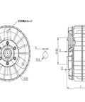 Technical diagram of Heavy Duty 5Kg 50Nm Hollow Shaft Magnetic Powder Brake With Housing Rotation Bore Type 24V, side and front view