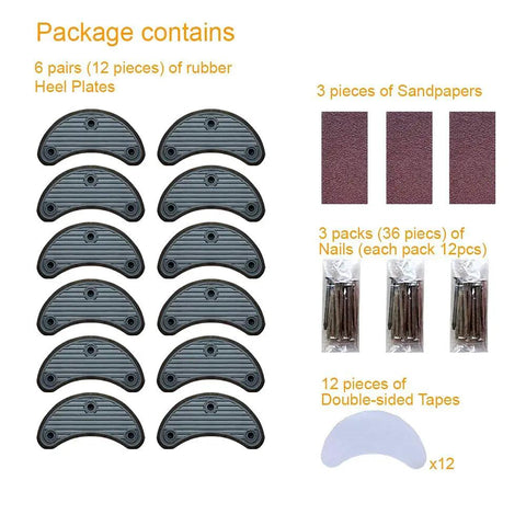 Six Pairs Rubber Heel Plates Repair Kit For Mens Leather Shoes And Womens Thick Heels Includes Double Sided Tape Sandpaper