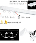 Ultra-Thin Ceiling Mount Curtain Track System For Privacy And Sliding Room Dividers In Living Room And Bedroom, Hidden Brackets Design, White Curtain Rail Set Extends 1.6ft To 19.7ft, Easy Install With Minimal Ceiling Profile, showing components and dimensions.