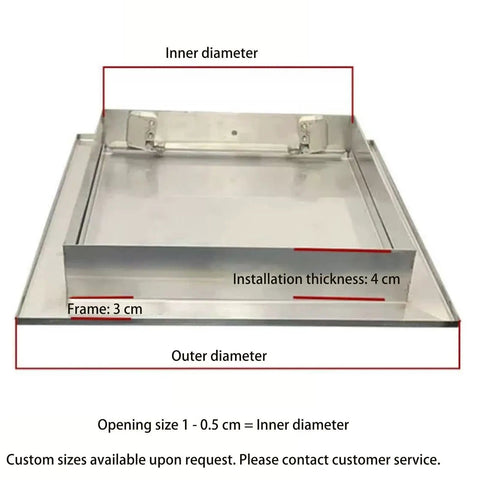 No Sweat Push To Open Drywall Access Panel Heavy Duty Flush Inspection Door For Ceilings with measurements and details.