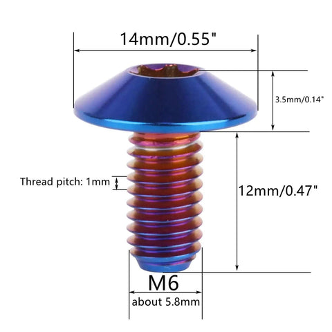 Set Of 4 Beefed Up Titanium Bolts With Torx Head For Bicycle And Motorcycle M5 And M6 In Burnt Blue Finish 12mm size shown
