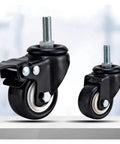 Close-up of 4 Pack Heavy Duty Wheel Casters for Office Chairs and Furniture, black locking swivel casters with brake rollers