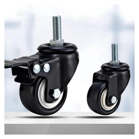 Close-up of 4 Pack Heavy Duty Wheel Casters for Office Chairs and Furniture, black locking swivel casters with brake rollers