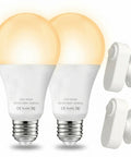 Two Pack Detached Motion Sensor Light Bulbs With External Sensor 3000K Soft Warm White 12W E26 LED 1200 Lumen Indoor Screw In Bulb For Closet Attic Laundry Room No Blind Spots, front view