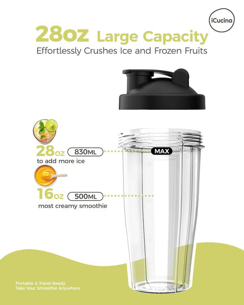 28 Oz Blender Cup Replacement With To Go Lids Pack Of 2 BPA Free Travel Shaker Cups For Protein Shakes And Smoothies Leak Proof