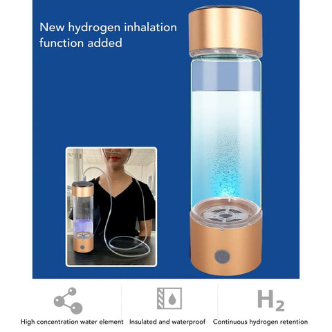 Portable Hydrogen Water Bottle With Nasal Inhalation Hose 410ml Delivers 1200 1400 PPB Hydrogen Rich Water In One Button Easy Use