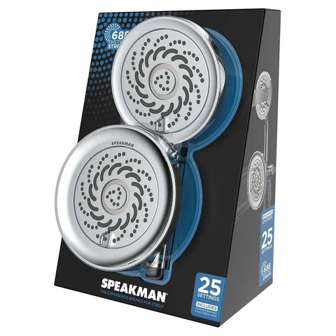 Two-Head Shower System With Five Settings In Polished Chrome, Low Flow 2.0 GPM, 25 Customizable Options Across Both Heads, Pause Feature, Delivers 688 Streams Total For An Epic Water-Saving Shower product packaging