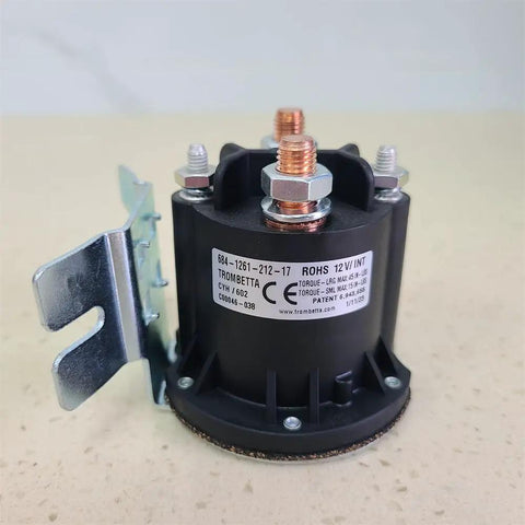 12 Volt 150 Amp Hydraulic Pump Motor Contactor Relay Switch For Electric pallet truck And Stacker Heavy Duty Lifting Solenoid 684 Series close-up view with mounting bracket.