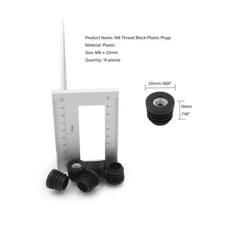 10 Pack Thread Tube Plugs For Furniture Legs With M8 Screw Holes, Black Plastic Round Nut Plugs, 0.866 Inch Diameter