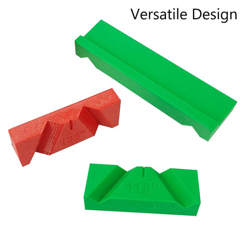Top Shelf Manual Drill Bit Sharpening Guide Jig Set Of 3 features interchangeable green and red heads for 90 118 135 degree angles.