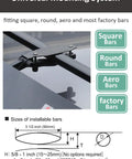 Universal mounting system for Heavy Duty Universal Roof Rack Bar Cover In Matte Black Aerodynamic Shell for all bar types.