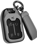 Slick Matte TPU Key Fob Cover For Chevy Gmc With Leather Strap Keychain, gray protective case for truck keys.