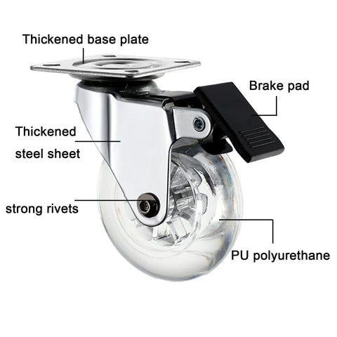 Heavy Duty Caster Wheels With Brakes For Furniture And Workbenches Top Plate Swivel Casters Polyurethane Tread close-up