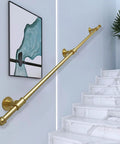 Solid As Rock Wall Stair Banister Handrail Complete Kit, gold metal balustrade on white wall near marble stairs