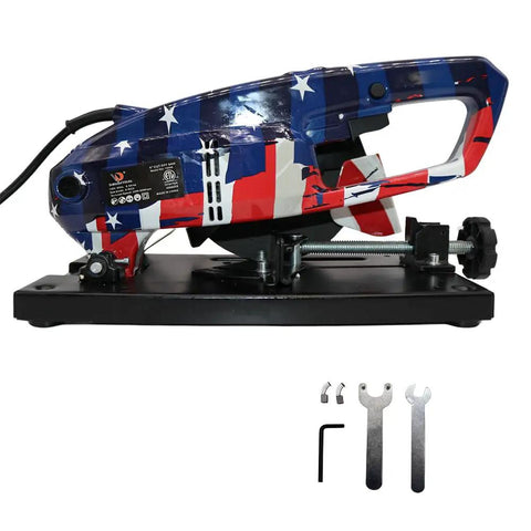 Side view of 6 Inch Chop Saw Cut Off Saw With 610W Motor, 8000 RPM, 120V Corded Metal Cutting Tool, Compact Design with tools