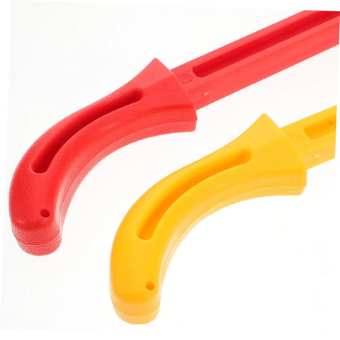 2 Pack Woodworking Push Sticks for Safety and Precision, Ergonomic Jointer Push Blocks in red and yellow, close-up angle.
