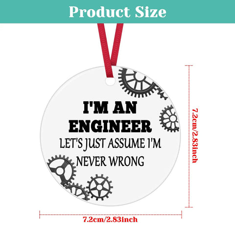Engineer Themed Ceramic Ornament Gift For Men And Women Inspirational Christmas Ornament For Engineers, 7.2 cm, showing gears