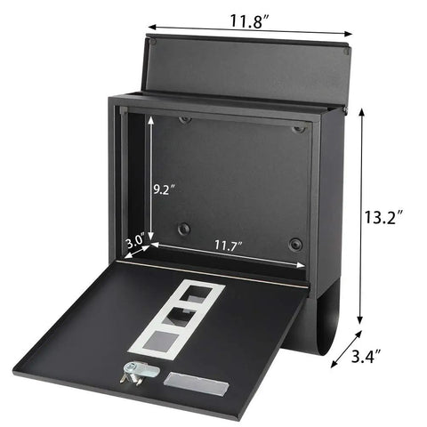 Stainless Steel Mailbox With Key Lock Wall Mounted Large Capacity Mailbox With Newspaper Compartment Silver Finish, shown open with key
