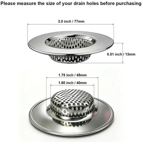 Stainless Steel Bathtub Drain Strainers Pack Of 2 Hair Catcher Drain Cover Basket With 3.0 Inch Outer Diameter And 1.60 Inch Inner Diameter Fits 1.75 Inch Drain Holes Keeps Your Shower And Tub Hair Clogs