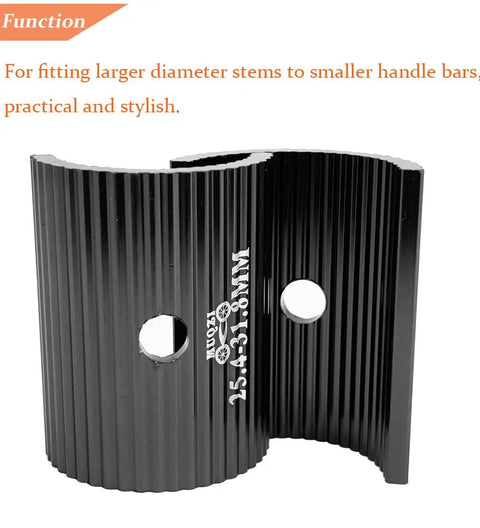 Heavy Duty Aluminum Bike Handlebar Shim 25.4 To 31.8 Mm Reducer Spacer Kit For Stem And Bar, wavy design, black finish