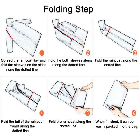 Folding steps for Lightweight Adults Rain Poncho Set 2 Pack With Hood Reusable Waterproof Rain Coats For Women And Men.