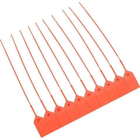Snag This Legit Adjustable Fire Extinguisher Tamper Seal Tight Breakaway Wire Lock Super Quick Emergency Release Gear Bright Orange Nine Inch Bulk Pack Of One Hundred displayed in a row.