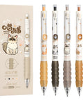 Four pack cute cat gel pens retractable 0.5mm black ink writing pens for girls women boys kawaii aesthetic cartoon pens