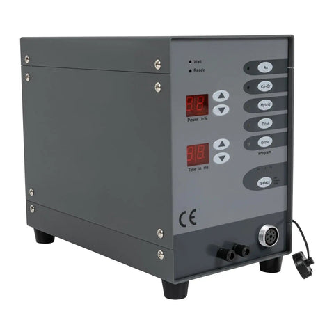 Side view of 100W Pulse Arc Jewelry Welder Kit For DIY Permanent Jewelry 110V Spot Welding Tool, showing control panel and connectors.