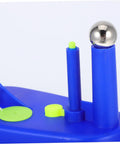 Close-up of Hands On Pendulum Ball Physics Lab Kit for Middle School Students, showcasing blue stand and metallic ball.
