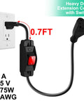 Outdoor Waterproof On Off Switch Extension Cord Heavy Duty 125V 250V SJTW 14 AWG Black Cable 1.5 Feet with quick toggle control.