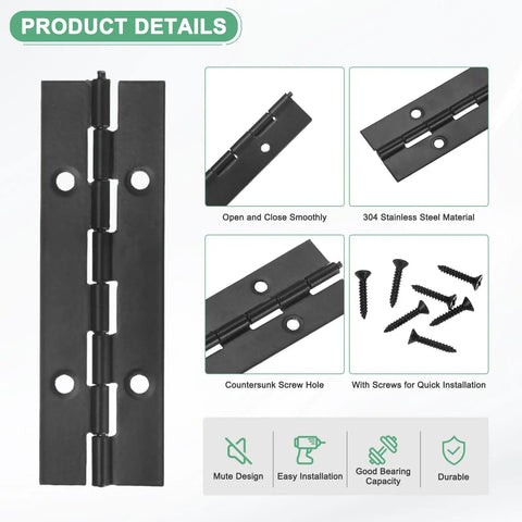 Top Shelf Heavy Duty 2 Pack 4 Inch Piano Hinges 304 Stainless Steel Black Continuous Cabinet Door Hinges With Pre Drilled Holes And Screws, detailed product information.