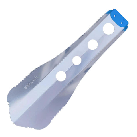 Ultralight Backpacking Trowel 0.48 Oz 13.5 G Blue With Lifetime Warranty Made In USA showing full length and blue end cap