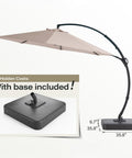 Beige 11 Ft Deluxe Cantilever Outdoor Umbrella With Base Included, showcasing heavy-duty rotating offset patio shade.