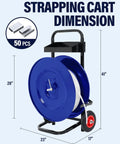 Heavy Duty Strapping Dispenser Cart With Fifty Packing Buckles And Solid Emergency Brake, Welded Steel Pallet Wrapping Trolley with blue reel.