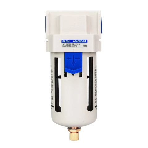 Front view of 1/2 Inch NPT Air Line Dryer For Your Pro Grade Compressor System AF4000-04 With 5 Micron Brass Filter Polycarbonate Bowl
