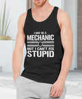 Mens Graphic Muscle Tank Top Featuring Witty Garage Boss Quote 100 Percent Comfy Cotton Tee For Gym Grinds And Sunday Chill Lightweight Fitted Sleeveless Workout Shirt Fresh Threads in black, worn by man outdoors.