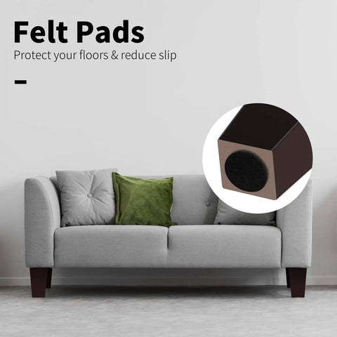 Set Of 8 Tough As Nails Square Wooden Couch Legs 4 Inch Tall Replacement Sofa Feet Heavy Duty Mid Century Modern Furniture Supports Rich Brown Finish with felt pads for floor protection.