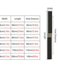 Two Sided Aluminum Door Handles 70.8 Inch With Push Pull Bar In Black And Gold, dimensions chart and side view shown.