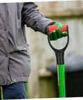 Person holding a D Shaped Shovel Handle Replacement With Easy Install For Snow Shovels And Rakes Palm Friendly Ergonomic Grip.