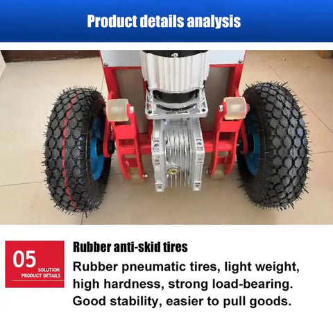 Heavy Duty Electric Stair Climber Cart With Removable 48V Battery And Silent Brushless Motor For Moving Heavy Loads Upstairs Effortlessly features rubber anti-skid tires.