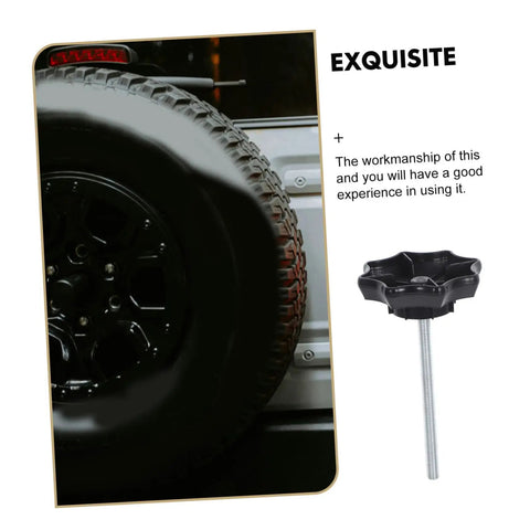 Close-up of no-fuss spare tire hold-down bolt and mounting hardware with durable metal and plastic construction on car