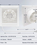 Solid Build Window Shutter Exhaust Fan Boasting Intake And Exhaust Modes Wall Mounted Ventilation Blower For Bathroom Kitchen Attic Garage Workshop Nine Point Five Inch dimensions with air outlet details.