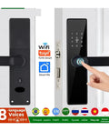 WiFi Smart Door Lock With Fingerprint Keyless Entry Electronic Security System App Control Passcode And IC Card Backup Built In Voice Prompt showing control panel and fingerprint scanner.