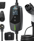 Level 2 EV Charger 40 Amp 240 V 9.6 kW Portable Home Charging Station With NEMA 14-50P 25 Ft Cable, display, connectors