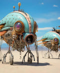 Airship Fantasy Jigsaw Puzzle For Adults, Teens, And Kids 14 Plus artwork showing mechanical flying creatures in a desert landscape