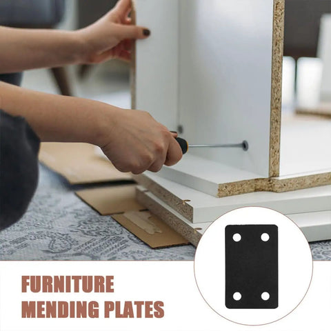 Person assembling cabinet with Six Pack Stainless Steel Flat Furniture Joining Plates For Easy Wood Repair And Assembly Durable Mending Plates