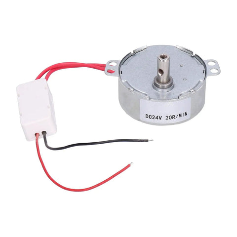 Heavy Duty 24 Volt DC Motor For Fans Heaters And Stands With Super Smooth 20Rpm Speed And Reversible Cw Ccw Rotation To Fix Your Appliances Fast, showing motor body and wires.