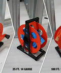 Heavy Duty Workhorse Extension Cord Storage Reel With Side Crank For Indoor And Outdoor Use, red and black, holds various cords