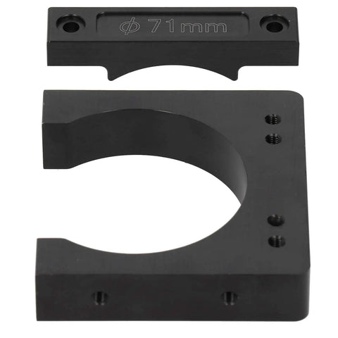 Top view of Beefy Aluminum 71mm Shaft Spindle Motor Clamp Mount Bracket With M5 Nut Connector, showing parts and bolt holes.